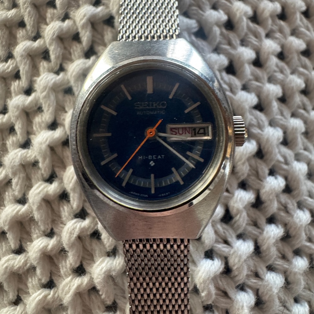 Seiko Silver Mesh Strap Watch with Blue Dial